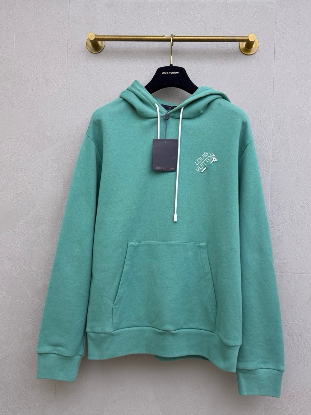 🚩steal Louis Vuitton Men's Mint Green Crewneck Hoodie with Logo
